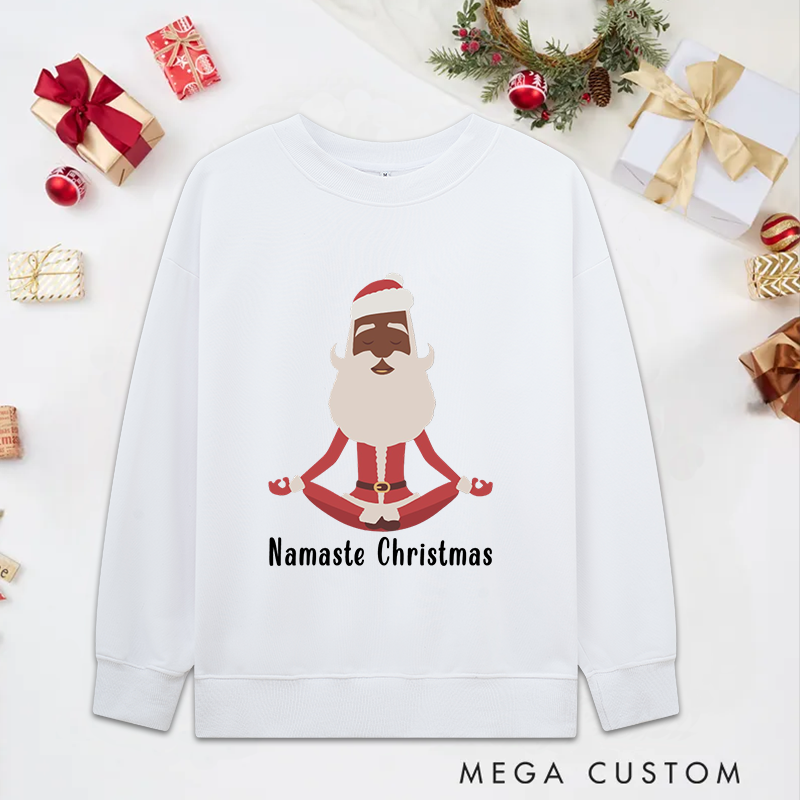 Personalized Namaste Christmas Yoga Classic Sweatshirts with Meditating Santa Design Christmas Yoga Sweatshirts Gift Perfect for Yoga Lover and Holiday