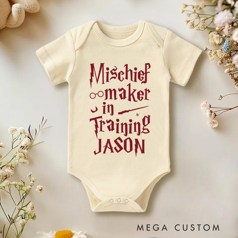 Personalized Mischief Maker In Training Baby Onesie Funny Baby Shower Gift Halloween Gift