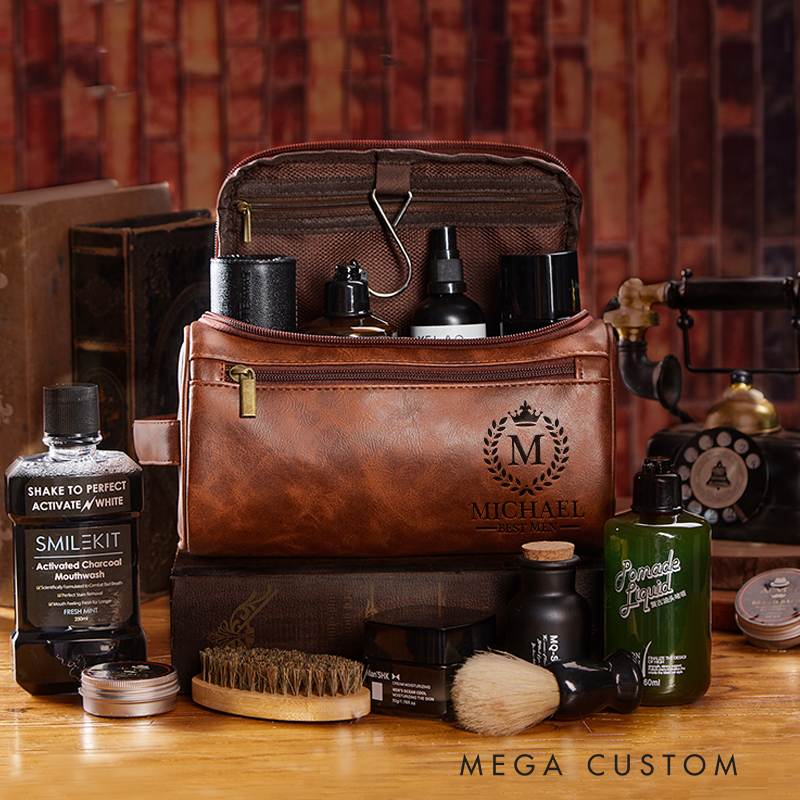 Personalized Barocco Graphic Leather Dopp Kit Art Lover Mens Leather Toiletry Bag Engraved Dopp Bag Gift For Men