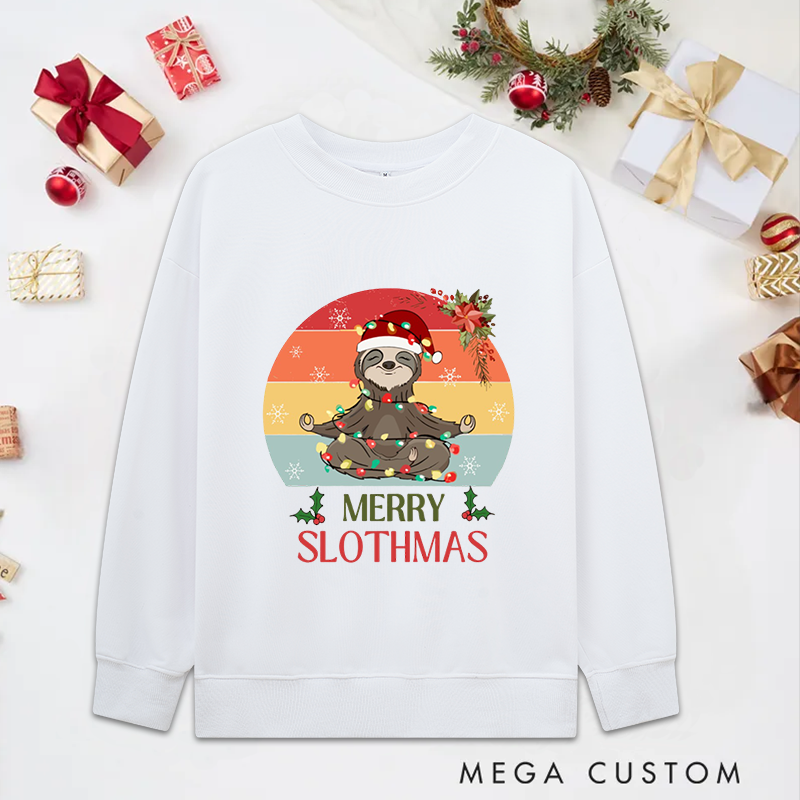 Personalized Merry Slothmas Yoga Classic Sweatshirts with Meditating Sloth Design Christmas Yoga Sweatshirts Gift Perfect for Yoga Lover and Holiday