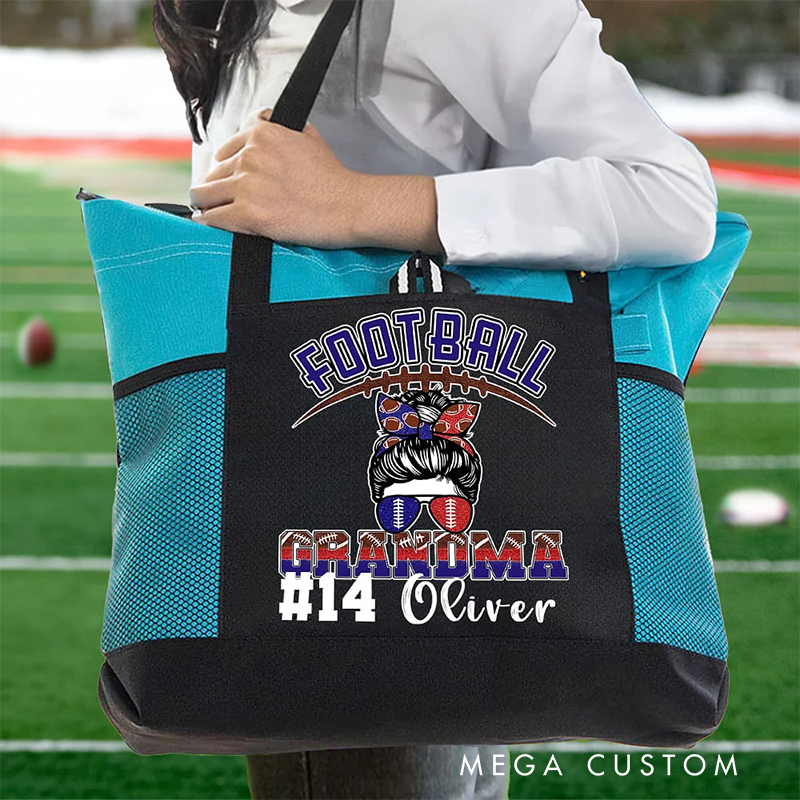 Personalized Football Grandma Tote Bag with Custom Name and Number