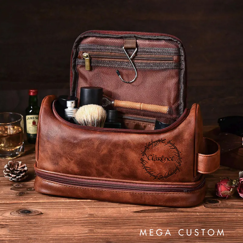 Personalized Precious Ring Movie Hanging Leather Dopp Kit Fantasy Movie Mens Leather Toiletry Bag Engraved Dopp Bag Gift For Men