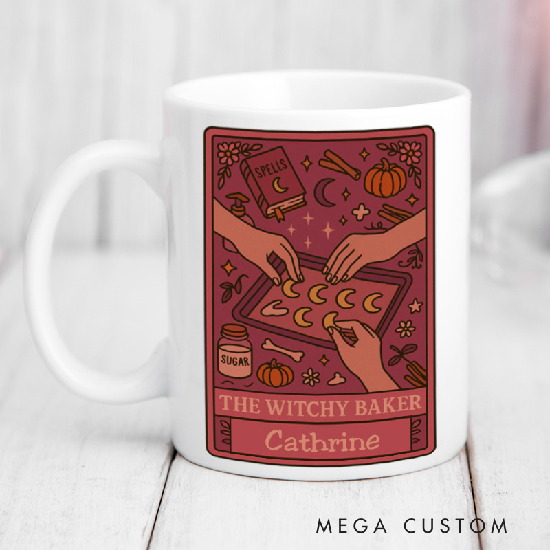 Personalized the Witchy Baker Mugs Custom Halloween Baking Cup with Name Tarot Baking Witch Coffee Mug Baking Lover Gift