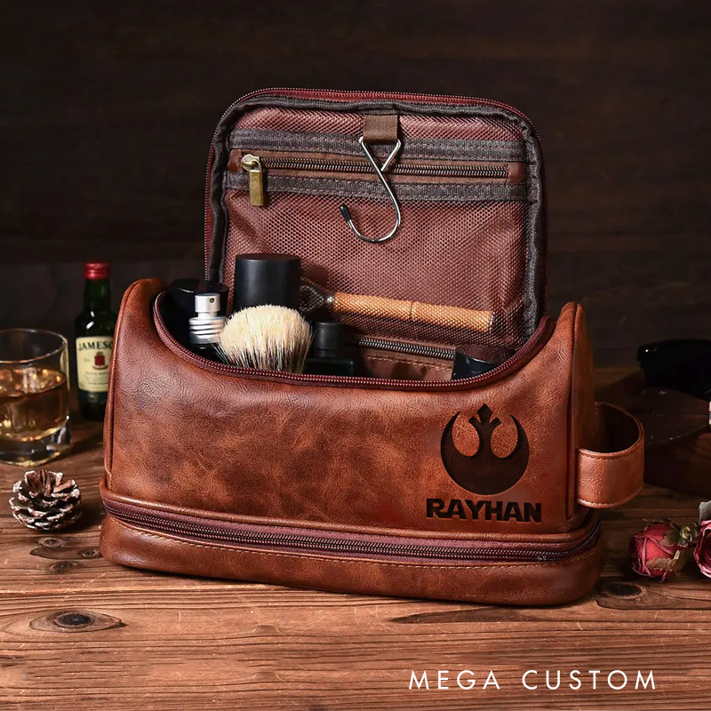 Personalized Planet Movie Hanging Leather Dopp Kit Galaxy War Film Mens Leather Toiletry Bag Engraved Dopp Bag Gift For Men