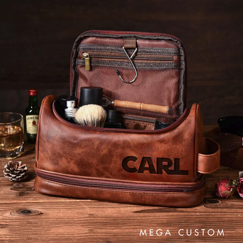 Personalized Space Opera Movie Hanging Leather Dopp Kit Galaxy War Film Mens Leather Toiletry Bag Engraved Dopp Bag Gift For Men