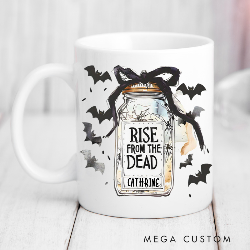 Personalized Rise from the Dead Mugs Custom Halloween Sourdough Starter Cup with Name Baker Coffee Mug for Baking Lover Gift