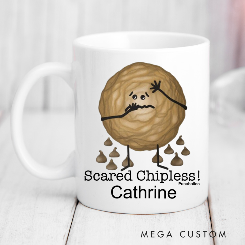 Personalized Scared Chipless Mugs Halloween Ceramic Baking Pun Coffee Mug with Name for Baking Lover Gift