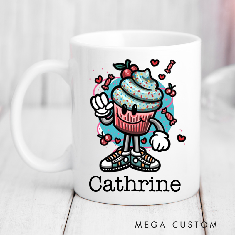 Personalized Retro Sweet Treat Mugs Custom Cupcake Mug with Name Ceramic Baking Coffee Mug for Baking Lover Gift