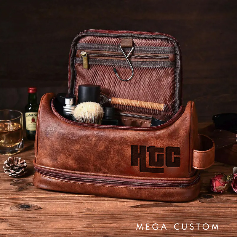 Personalized Game Inspired Hanging Leather Dopp Kit Gamer Mens Leather Toiletry Bag Engraved Dopp Bag Gift For Men