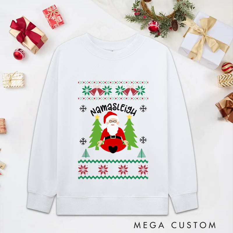 Personalized Namastay Christmas Classic Sweatshirts with Meditating Santa Design Christmas Yoga Sweatshirts Gift Perfect for Yoga Lover and Holiday