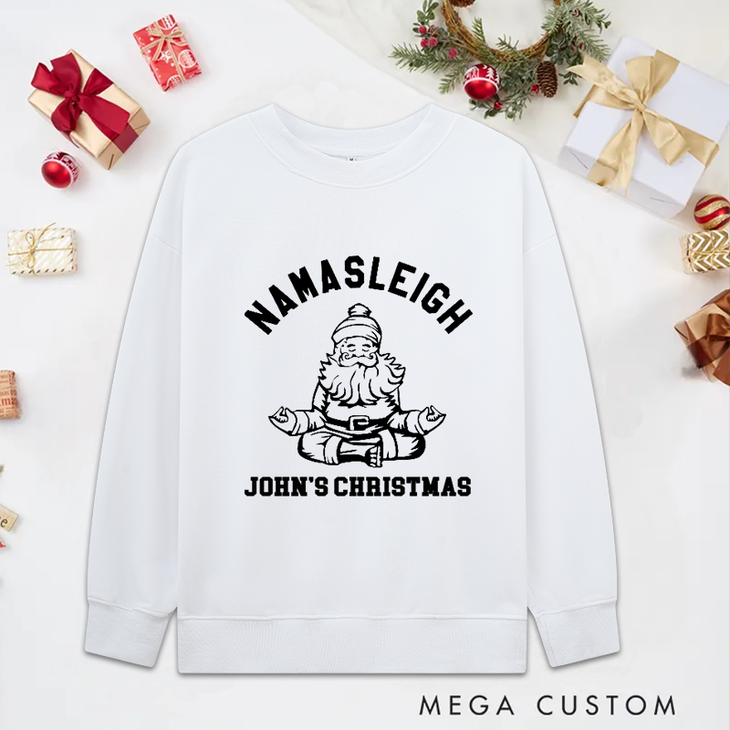 Personalized Namastleigh Yoga Christmas Classic Sweatshirts with Meditating Santa Design Christmas Yoga Sweatshirts Gift Perfect for Yoga Lover and Holiday