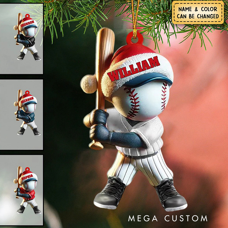 Personalized Acrylic Baseball Christmas Ornament with Custom Name and Color Options