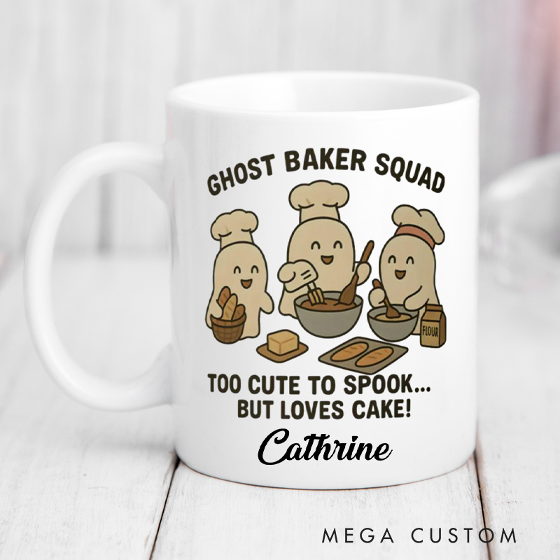 Personalized Ghost Baker Squad Mugs too Cute to Spook Baking Mug with Name Custom Ghost Baker Coffee Cup for Baking Lover Gift
