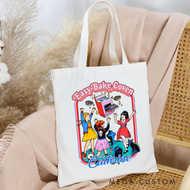 Personalized Easy Bake Coven Tote Bag Custom Trick or Treat Canvas Bag with Name Spooky Baking Tote for Baking Lover Gift