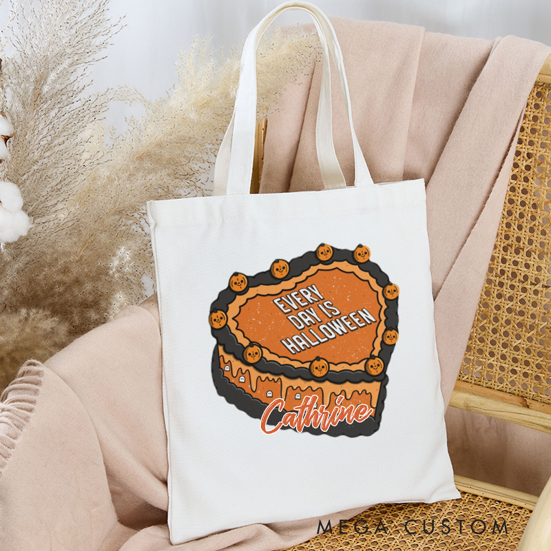 Personalized Every Day is Halloween Tote Bag Custom Pumpkin Cake Bag with Name Spooky Baking Tote for Baking Lover Gift