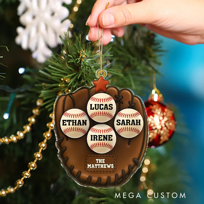 Personalized Acrylic Baseball Glove Christmas Ornament with Family Names