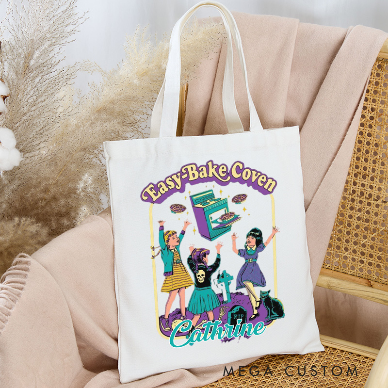 Personalized Easy-Bake Coven Tote Bag Custom Witchy Halloween Bag with Name Baking Tote for Baking Lover Gift
