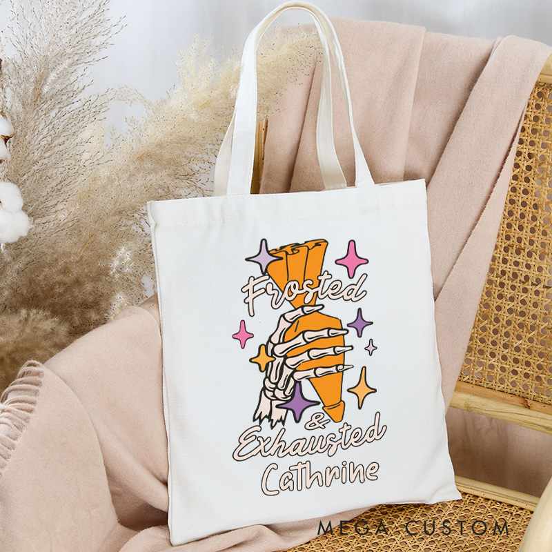 Personalized Frosted and Exhausted Tote Bag Custom Halloween Baking Bag with Name Spooky Baking for Baking Lover Gift