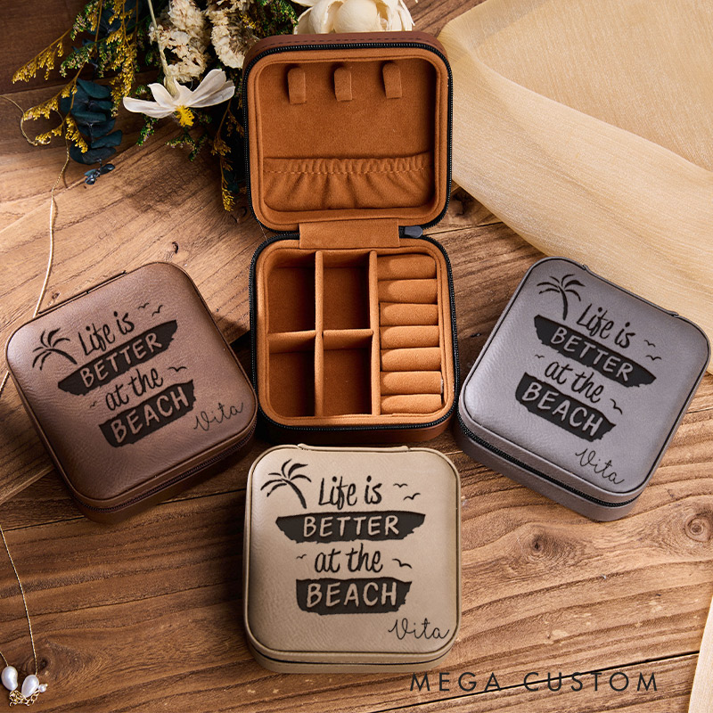 Personalized Life is Better at the Beach Jewelry Box for Traveling Lovers Travel Jewelry Box Leather Jewelry Case