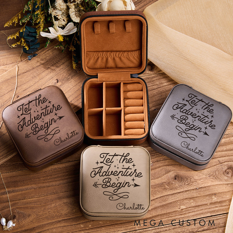 Personalized Let the Adventure Begin Jewelry Box for Traveling Lovers Travel Jewelry Box Leather Jewelry Case