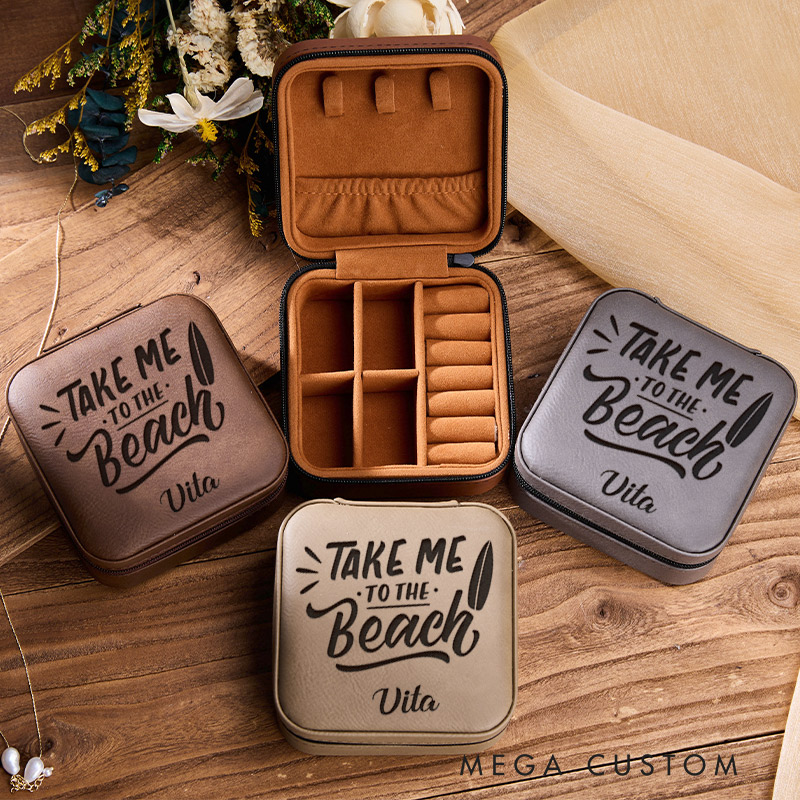 Personalized Take Me to the Beach Jewelry Box for Traveling Lovers Travel Jewelry Box Leather Jewelry Case