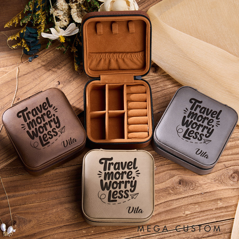 Personalized Travel More Worry Less Jewelry Box for Traveling Lovers Travel Jewelry Box Leather Jewelry Case