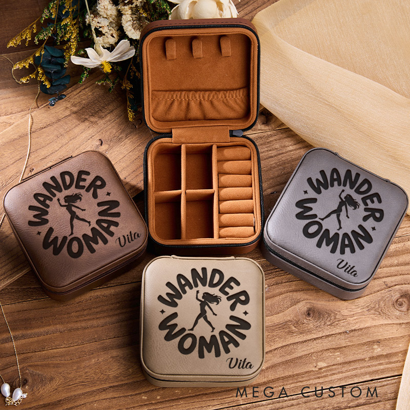 Personalized Wander Woman Jewelry Box for Traveling Lovers Travel Jewelry Box Leather Jewelry Case
