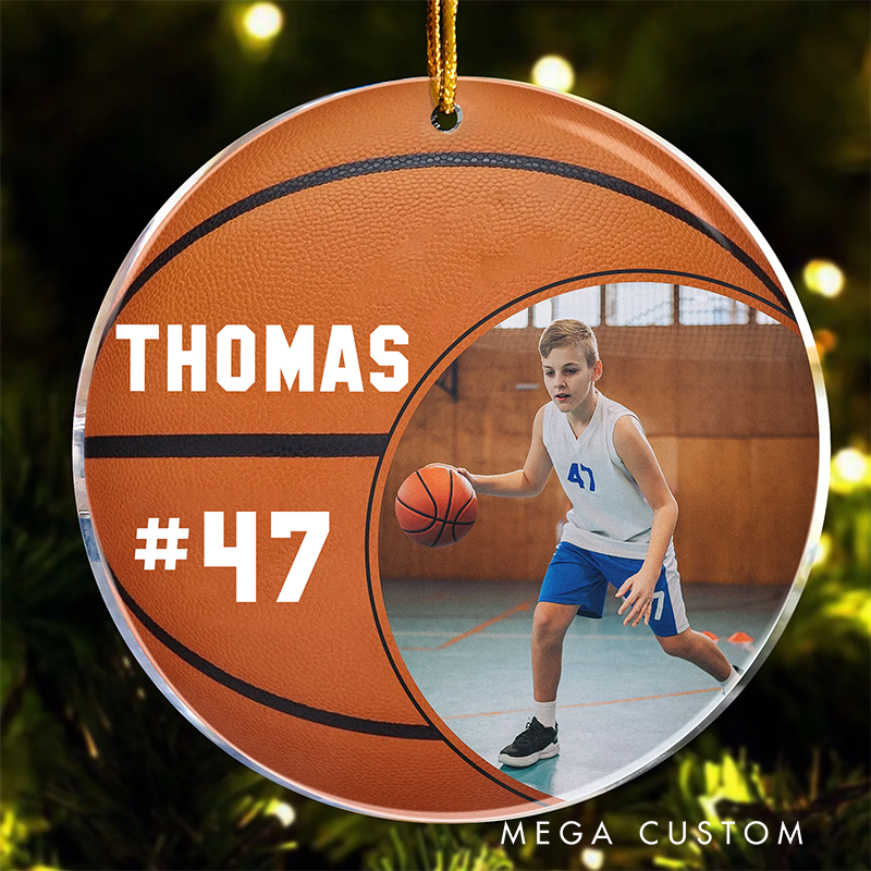 Personalized Basketball Ornament with Custom Photo, Name, and Number