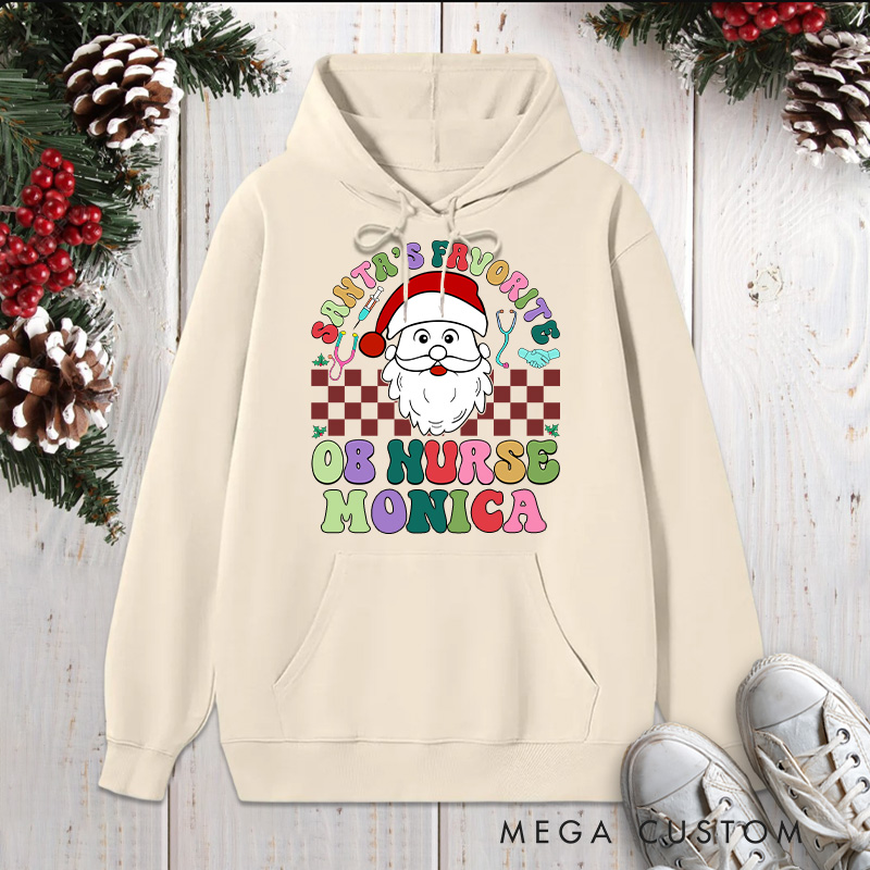 Personalized Hoodies for Nurse Customized Santa's Favorite OB Nurse Design Hoodies Xmax Gift