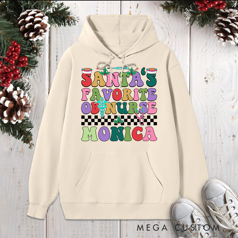 Personalized Hoodies for Nurse Customized Santa's Favorite OB Nurse Design Hoodies Xmax Gift
