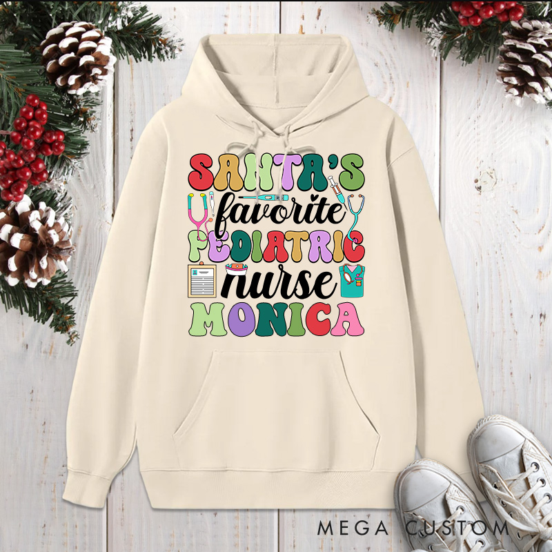 Personalized Hoodies for Nurse Customized Santa's Favorite Pediatric Nurse Design Hoodies Xmax Gift