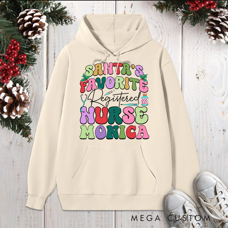 Personalized Hoodies for Nurse Customized Santa's Favorite Registered Nurse Design Hoodies Xmax Gift