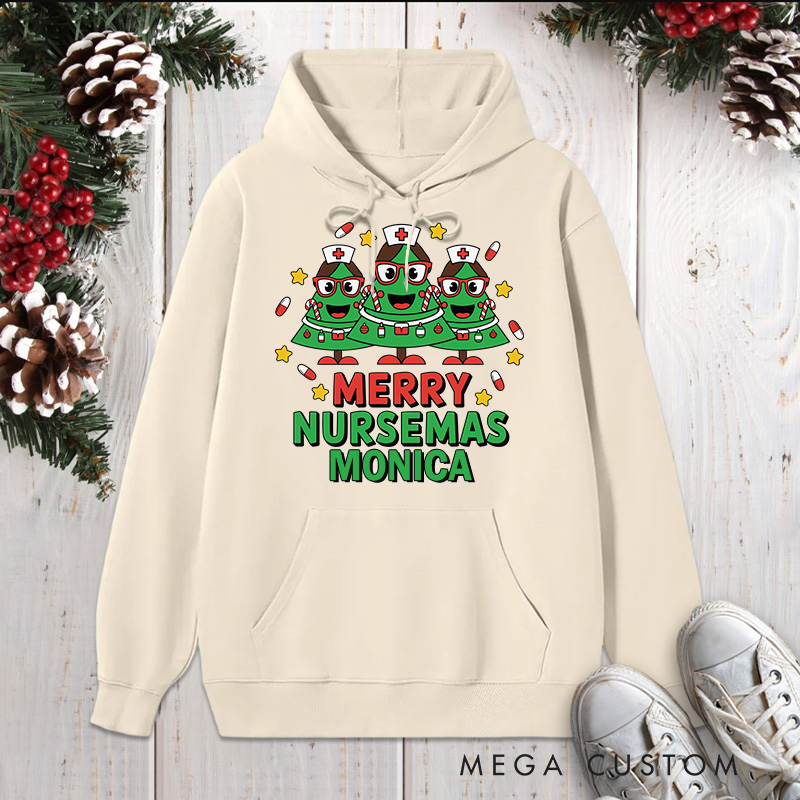 Personalized Hoodies for Nurse Customized Merry Nursemas Design Hoodies Xmax Gift