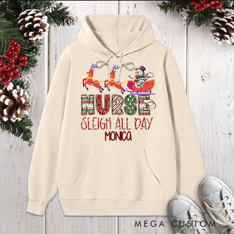 Personalized Hoodies for Nurse Customized Nurse Sleigh All Day Design Hoodies Xmas Gift