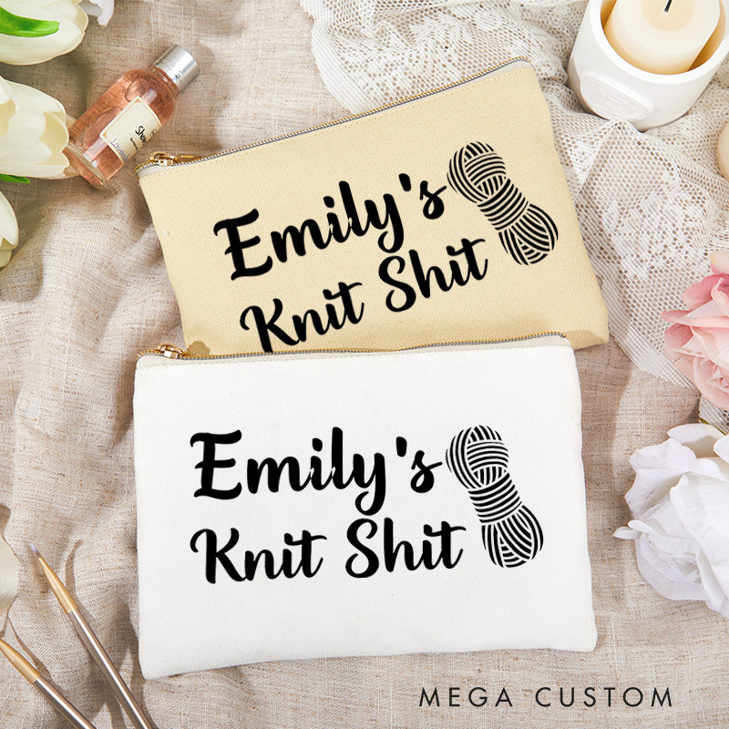 Personalized Knit Shit Storage Bag for Knitting Lover Zippered Project Pouch Gift for Yarn Lovers