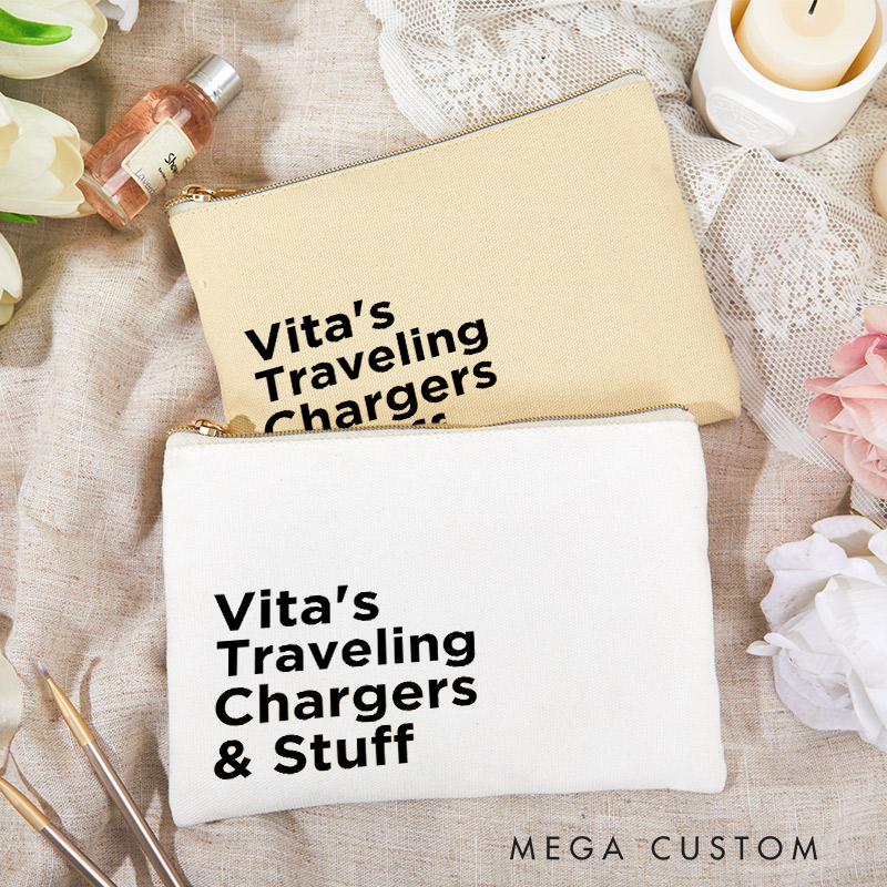 Personalized Traveling Chargers and Stuff Storage Bag for Traveling Lover Zippered Project Pouch Gift for Travelers