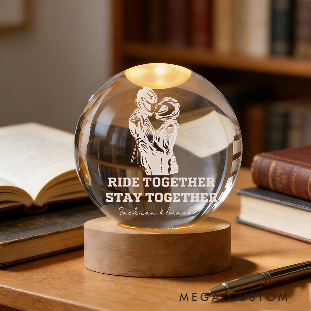 Personalized Racer Couple Crystal Globe Lamp Ride Together Stay Together Gift