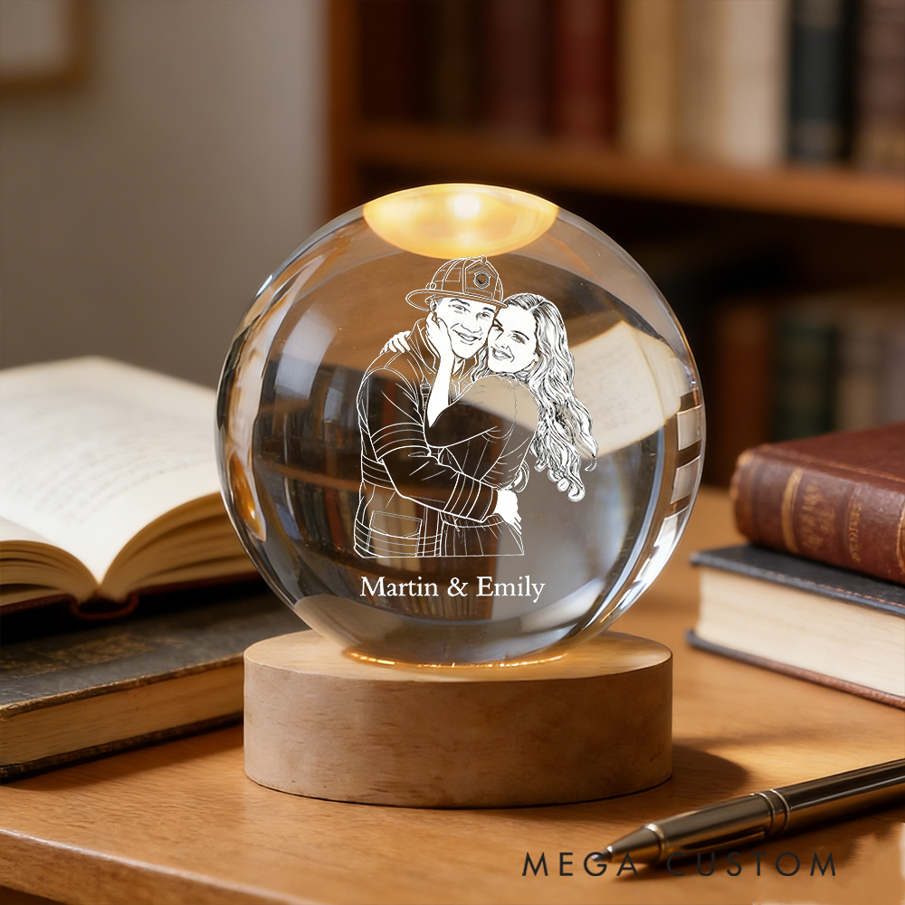 Personalized Firefighter Couple Crystal Globe Lamp Romantic Gift for Heroes
