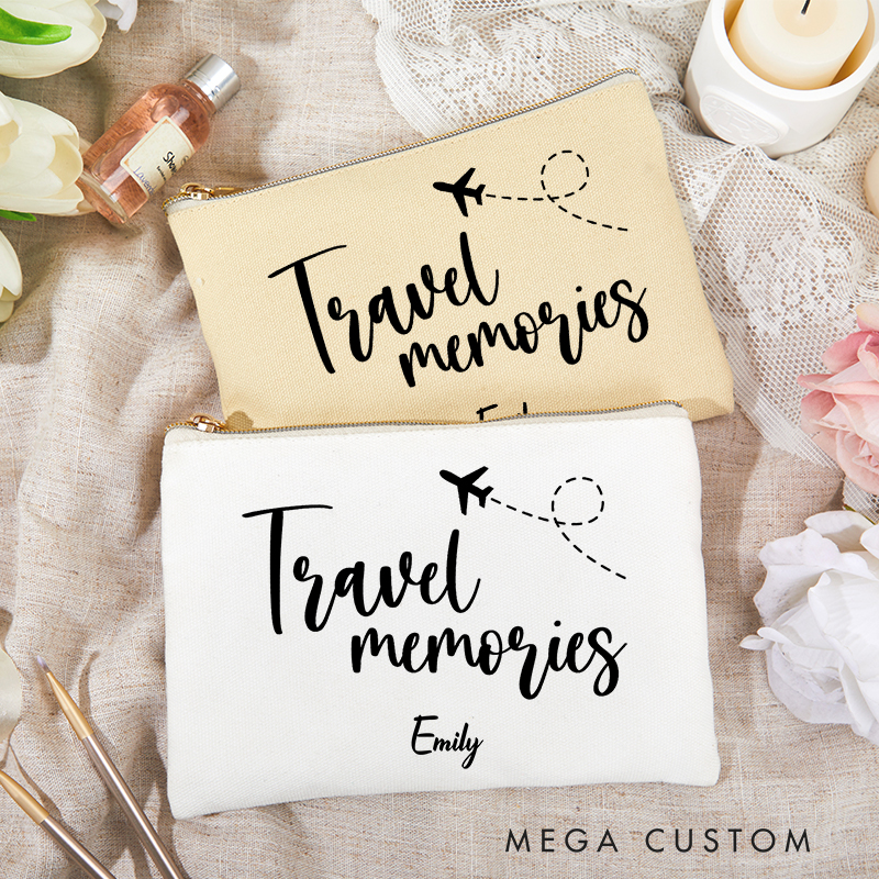 Personalized Travel Memories Storage Bag for Traveling Lover Zippered Project Pouch Gift for Travelers