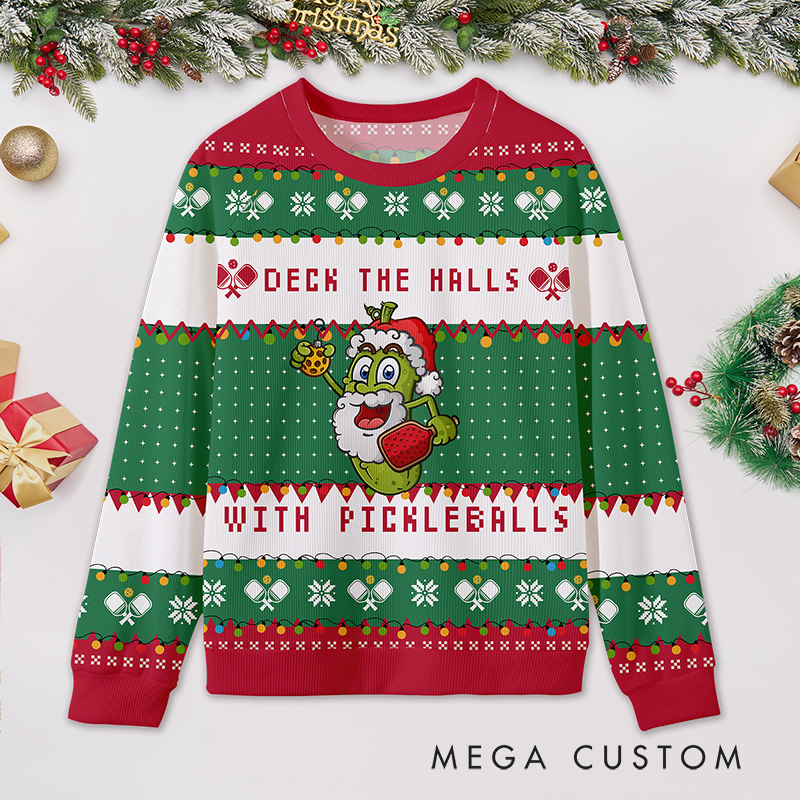 Personalized Pickleball Holiday Ugly Sweatershirt with Custom Photo and Festive Design