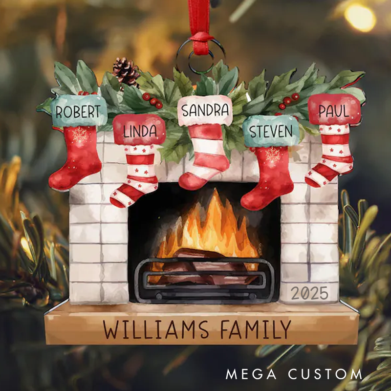 Personalized Christmas Ornaments Custom Family Christmas Stocking Christmas Ornament, Stockings on Fireplace Christmas Gift
