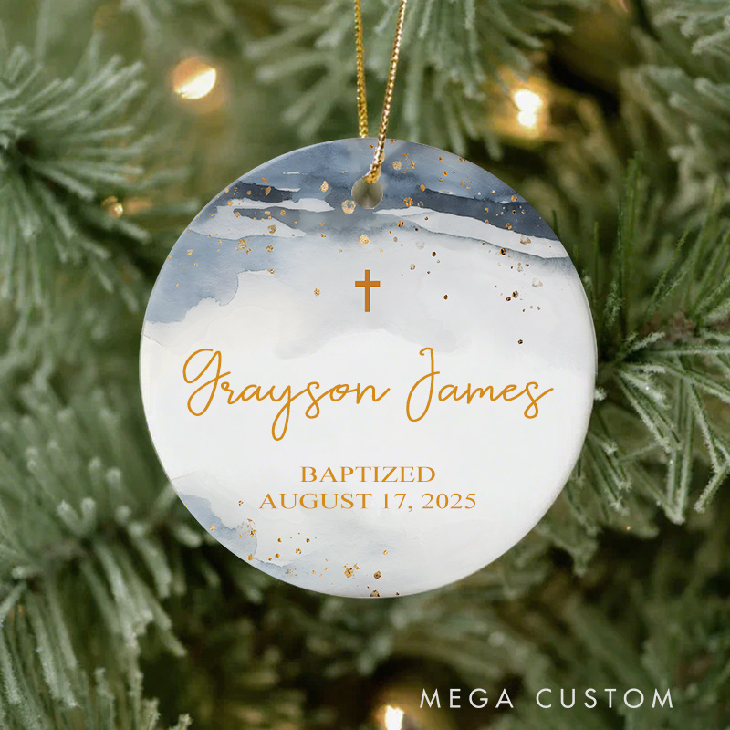 Personalized Gold Embellishment Ceramic Ornament with Name Date Christening First Communion Gift for Christian Confirmation Gift
