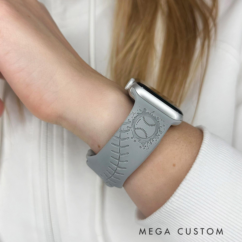 Personalized Baseball Silicone Watch Band with Custom Name and Number  