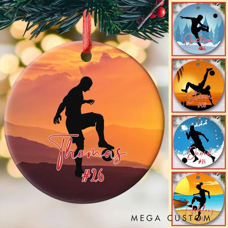 Personalized Soccer Player Christmas Ornaments Custom Name and Number Design