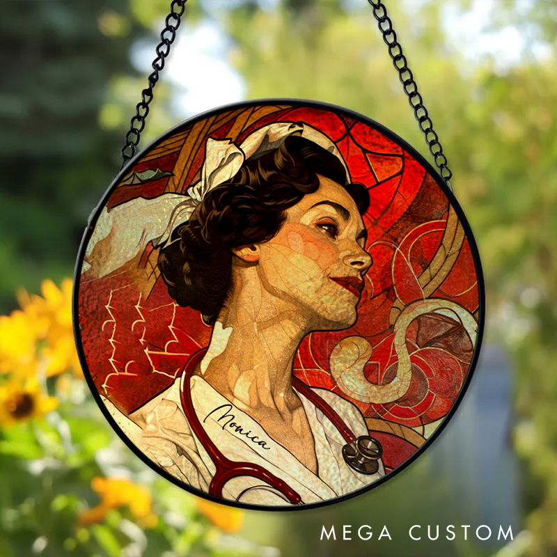 Personalized Vintage Nurse Art Sun Catcher Custom Glass Plaque for Nurse 