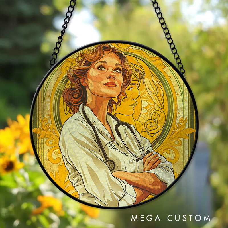 Personalized Heroic Nurse Art Sun Catcher Custom Glass Plaque for Nurse 
