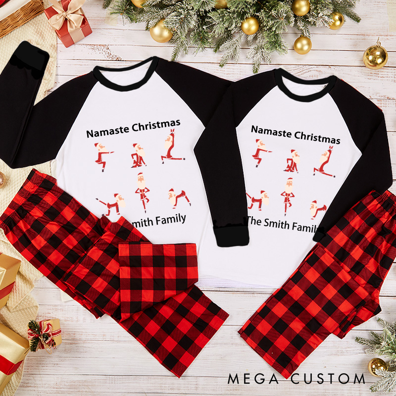 Personalized Family Christmas Pajamas Namaste Design Cozy Festive Matching Set for Yoga and Holiday Lover