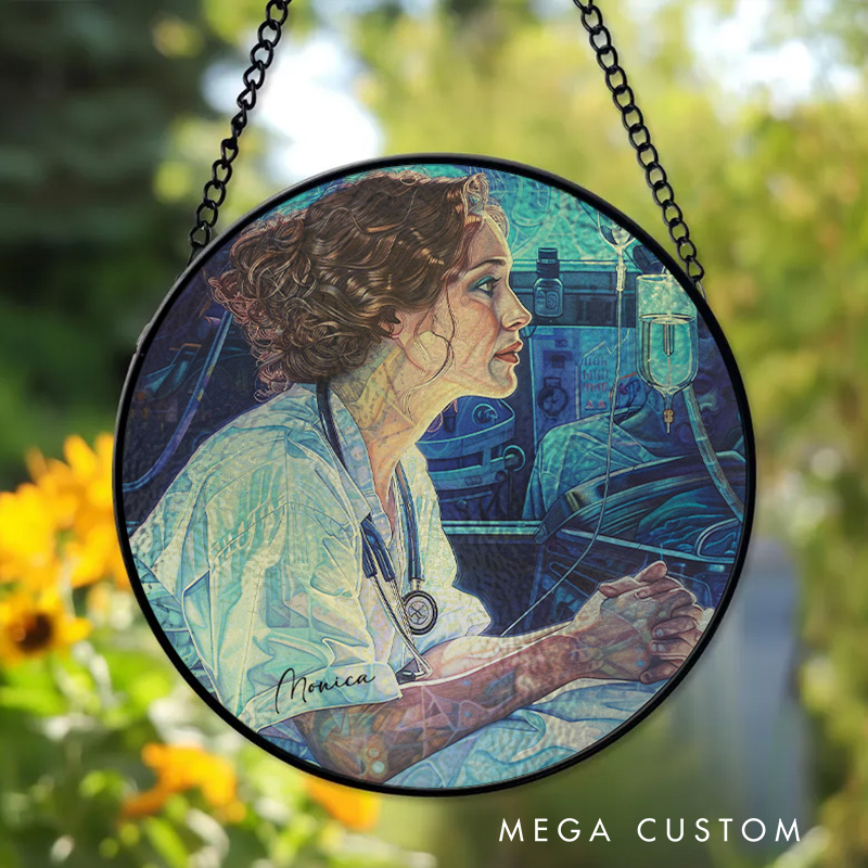 Personalized Reflective Nurse Art Sun Catcher Custom Glass Plaque for Nurse 