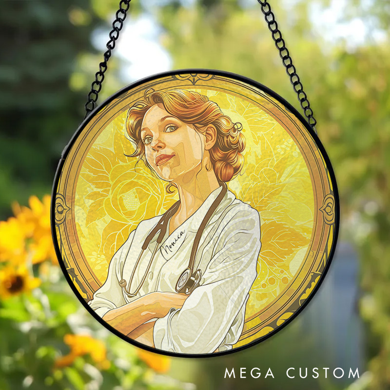 Personalized Golden Nurse Art Sun Catcher Custom Glass Plaque for Nurse 