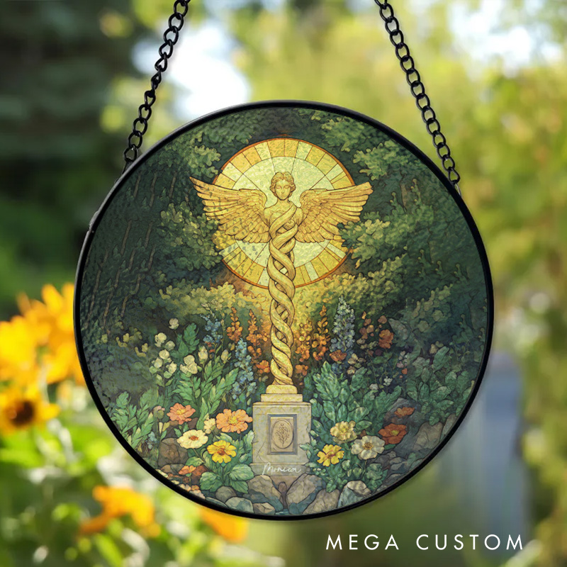 Personalized Caduceus Nurse Art Sun Catcher Custom Glass Plaque for Nurse 